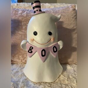 Halloween Boo Ghost Statue with Purple Striped Hat